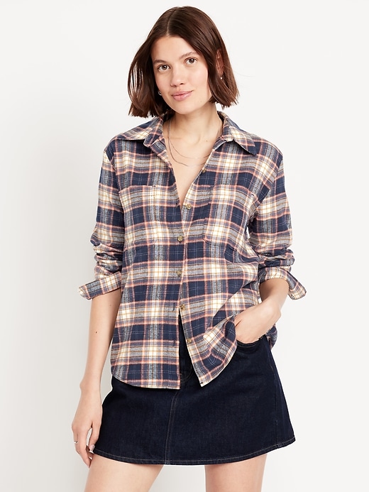 Plaid Flannel Button-Down Boyfriend Shirt