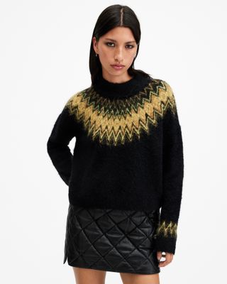 Clyde Fair Isle Funnel Neck Jumper Black | Allsaints