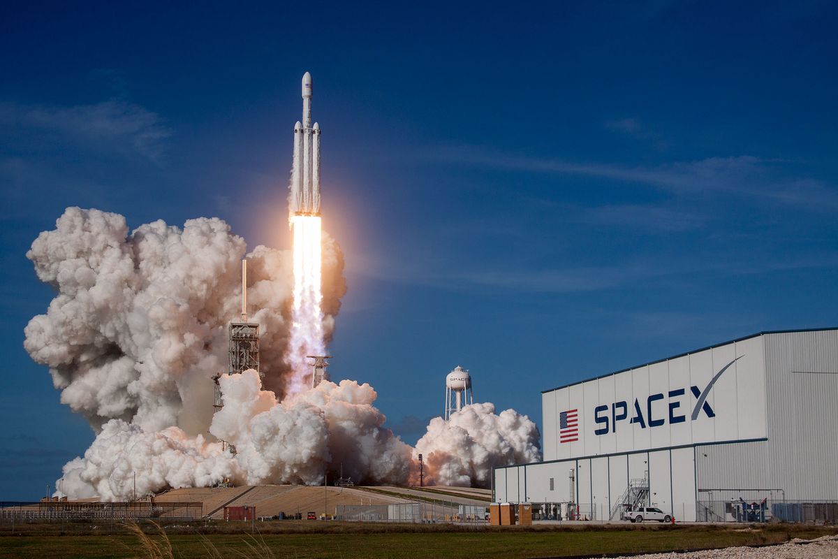 SpaceX&#039;s Falcon Heavy launches on its first-ever flight, a Feb. 6, 2018, test mission. The rocket&#039;s second launch is scheduled for April 9.