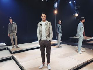 Male models in tailored jackets and a loose trouser for the Cerruti 1881 S/S Collection