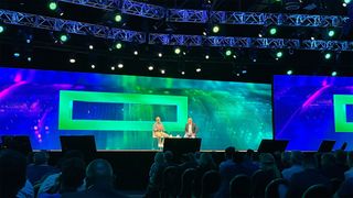 Antonio Neri on stage at the 2024 HPE Partner Growth Summit, part of HPE Discover 2024, held in Las Vegas, Nevada.