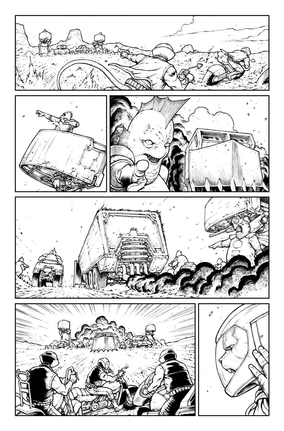 Daniel Gete's black and white interior pages from Biker Mice From Mars #1.