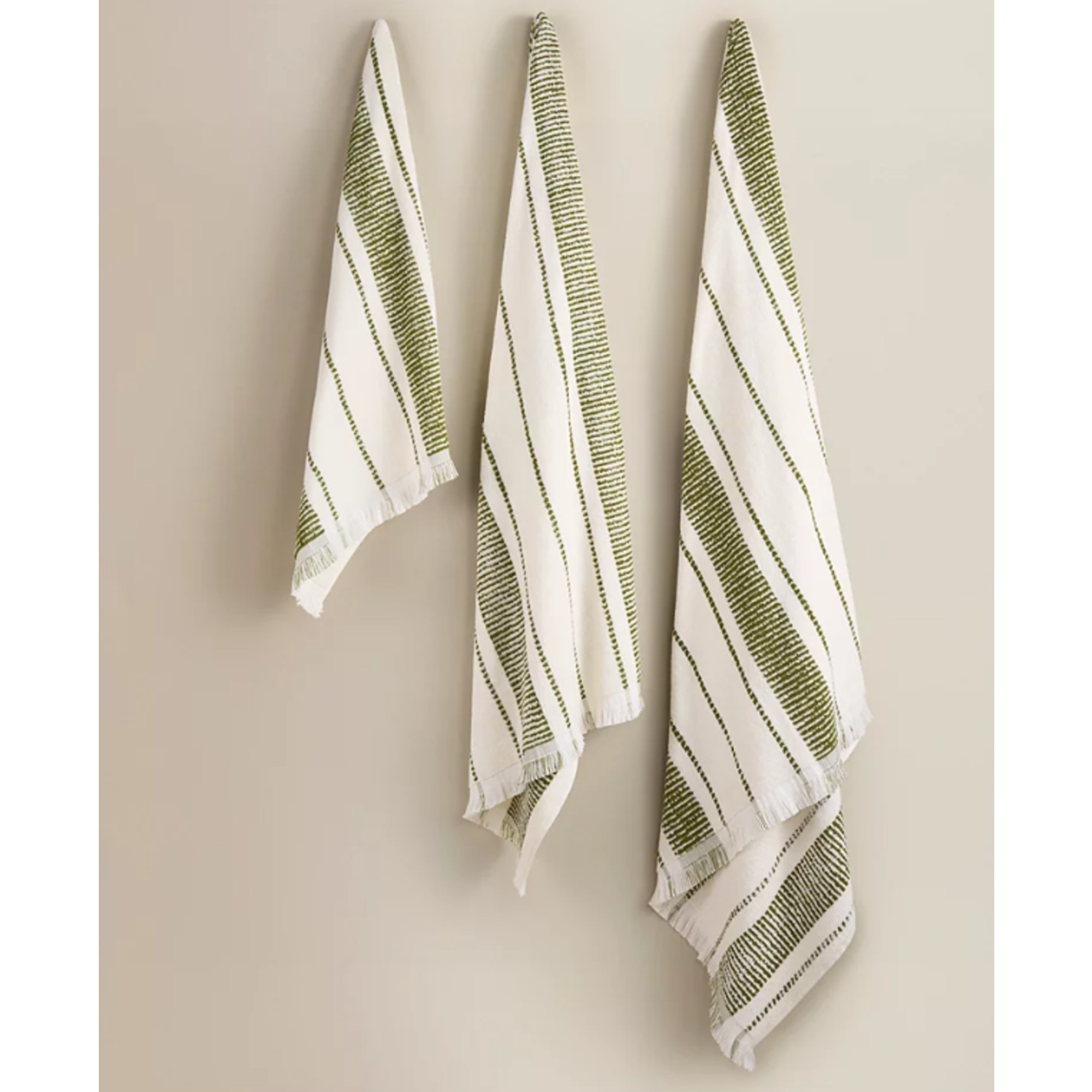 George Home Avocado Green Stripe Cotton Towel Range