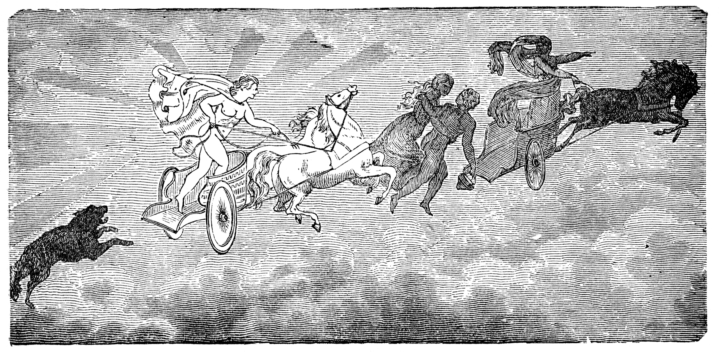 Vintage engraving from 1882 of the moon chariot driven by the God Mani from Norse mythology