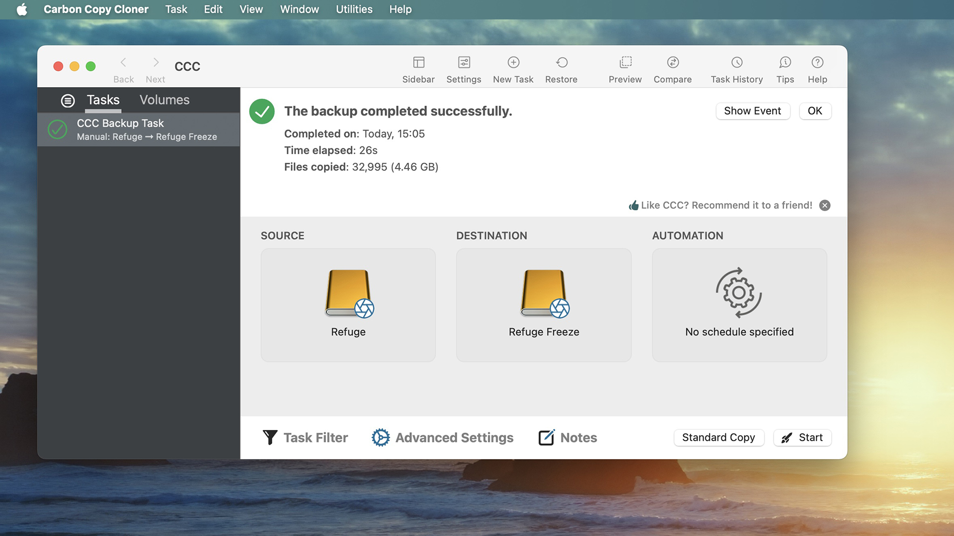 A UX of the Carbon Copy Cleaner.