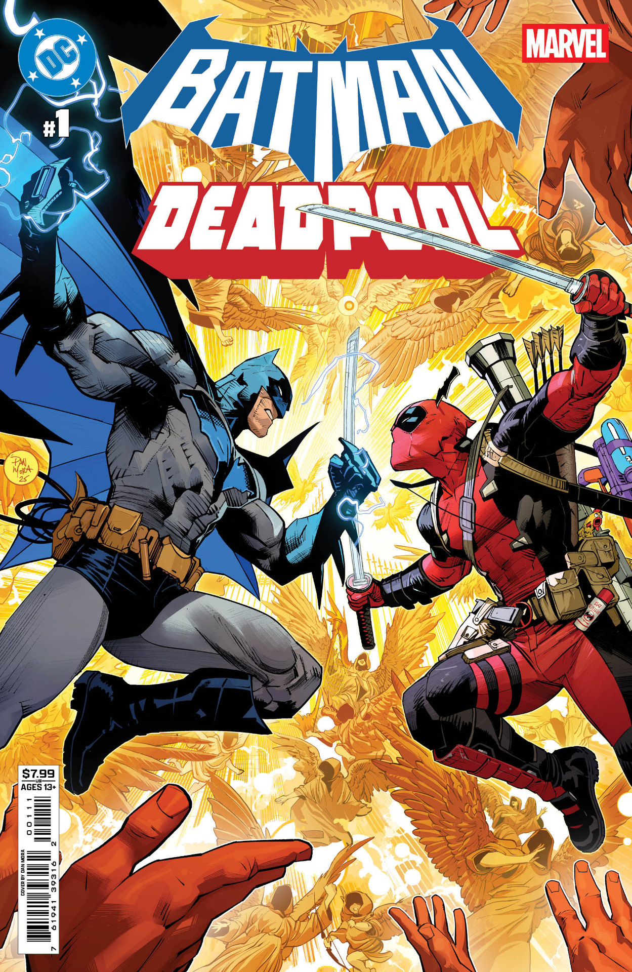 Batman and Deadpool leaping at each other