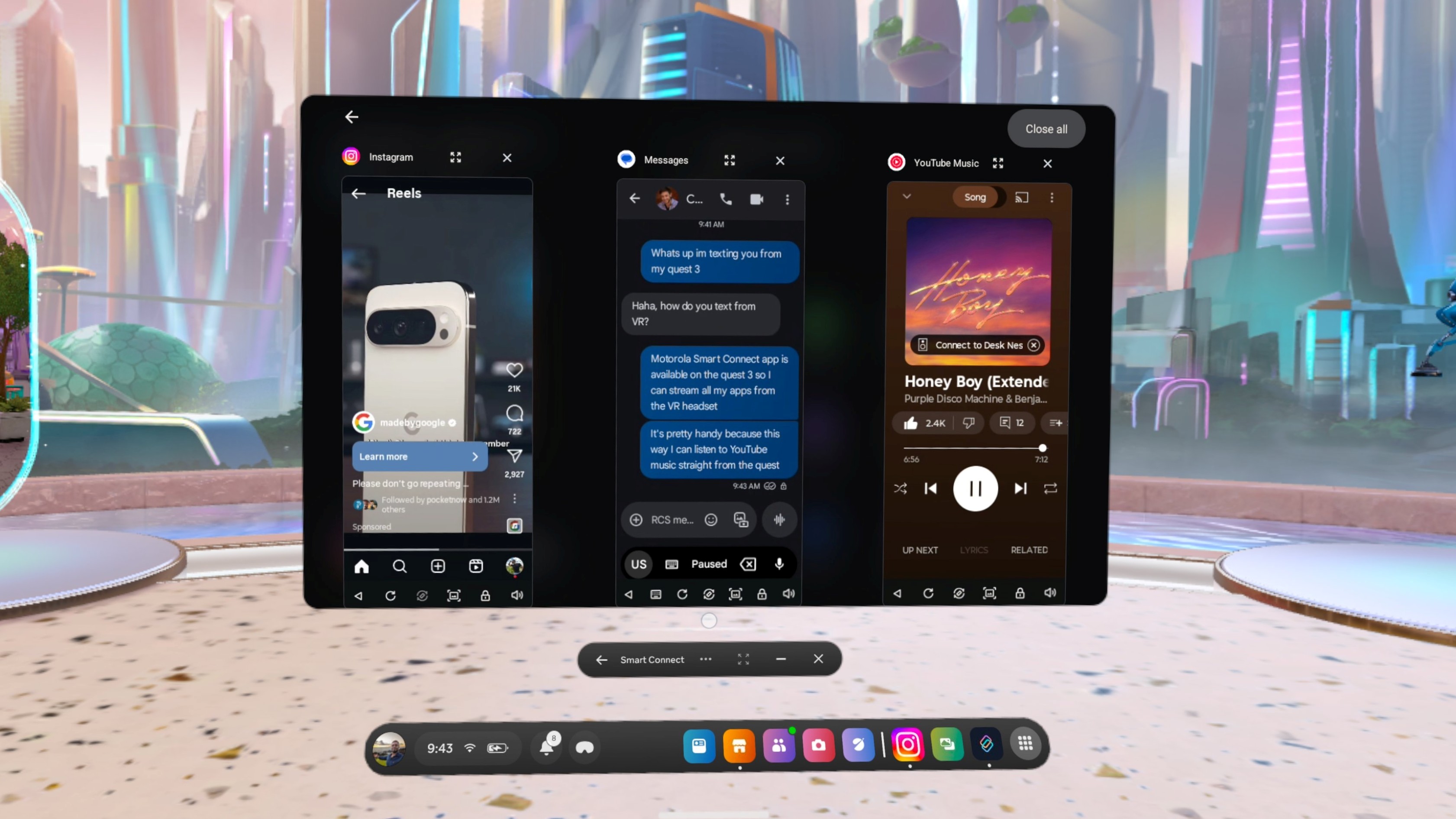 Streaming multiple apps via Smart Connect on the Quest 3