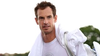 Andy Murray of Great Britain reacts after leaving the practice courts