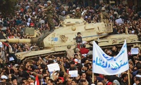 Protesters gather on Tahrir Square in Cairo on Tuesday.