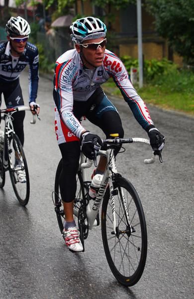Philippe Gilbert (Omega Pharma - Lotto) felt at home in the cold, wet conditions.