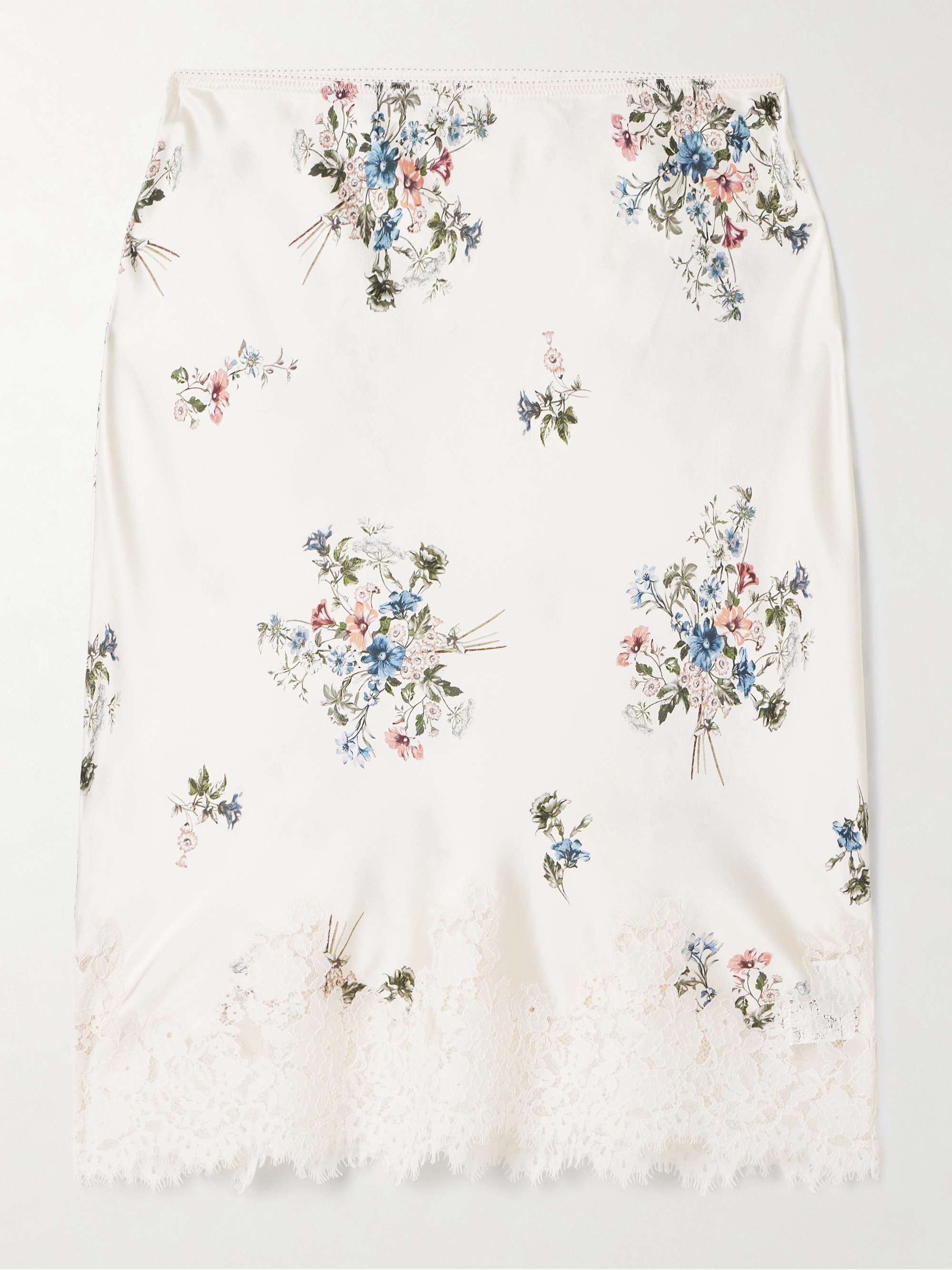 Elowette Lace-Trimmed Floral-Print Silk-Satin Skirt