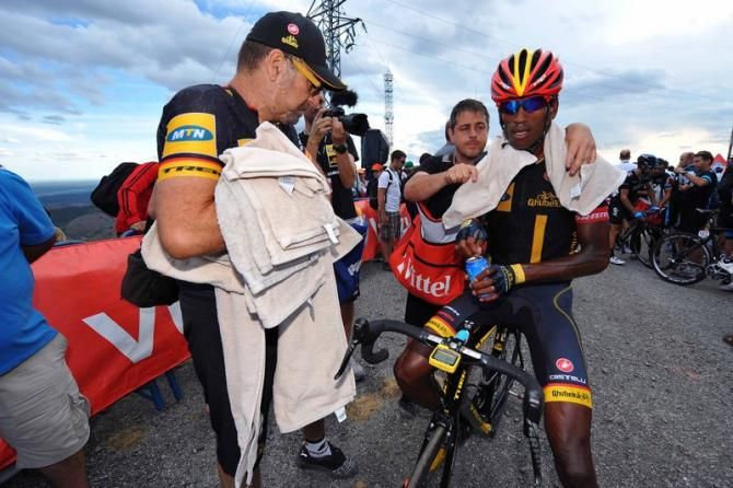 Daniel Teklehaymanot (MTN-Qhubeka) cools down after the stage
