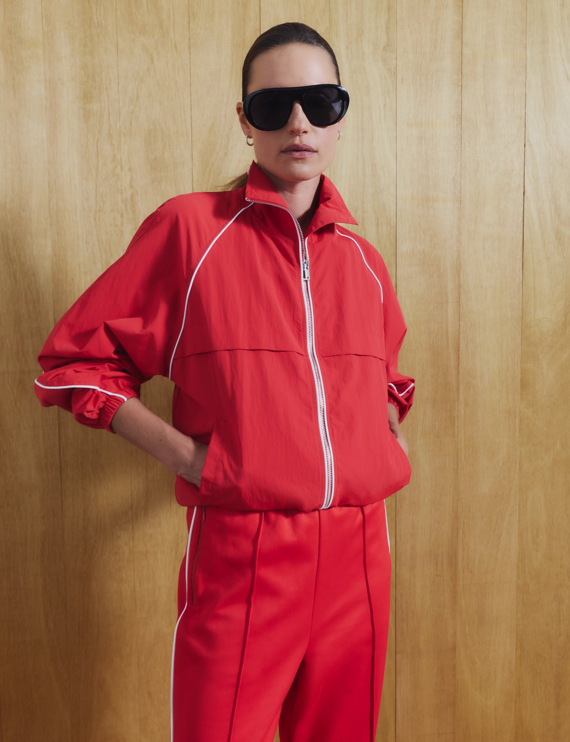Contrast Piped Funnel Neck Windbreaker Jacket