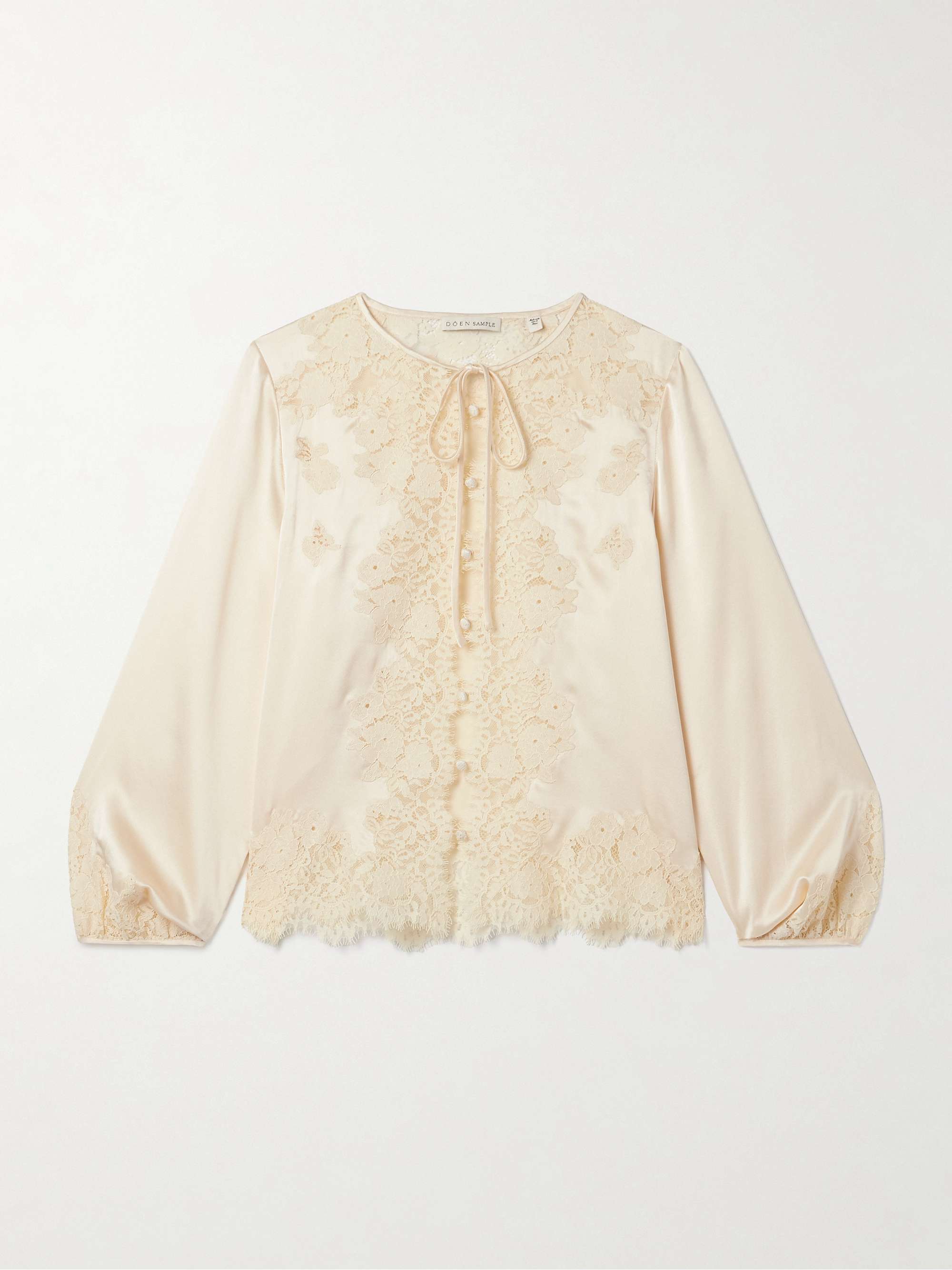 Lucine Lace-Trimmed Silk-Satin Blouse
