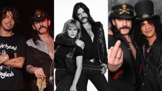 Lemmy with collaborators Dave Grohl, Samantha Fox and Slash