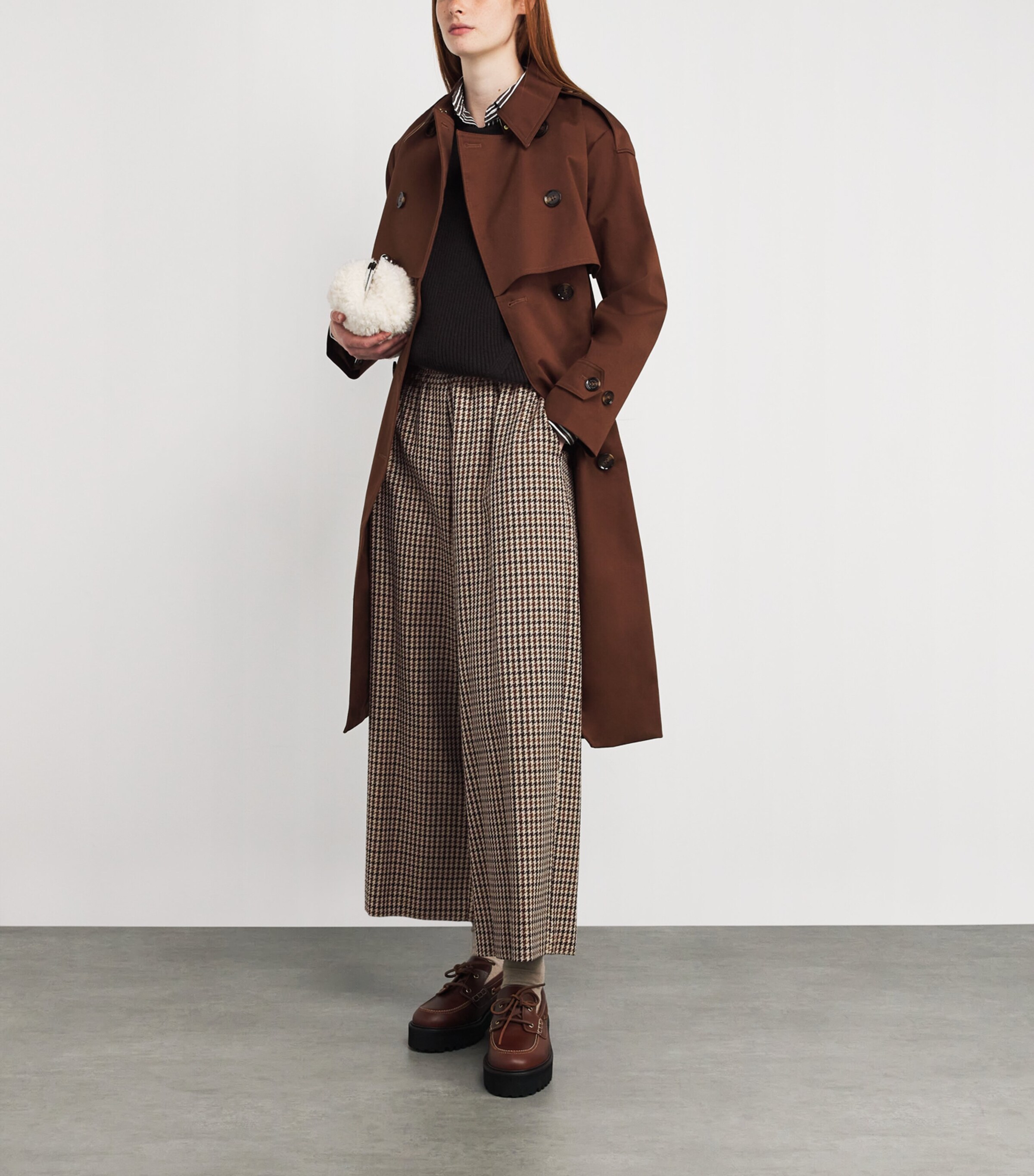 Weekend Max Mara Virgin Wool-Cotton Houndstooth Trousers