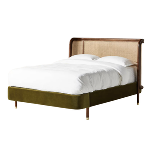 bed with wood and rattan frame