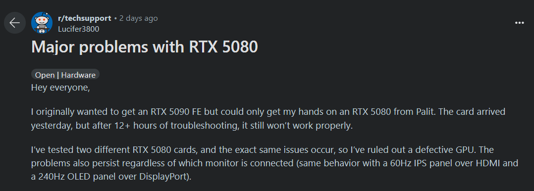 RTX 5080 Issues