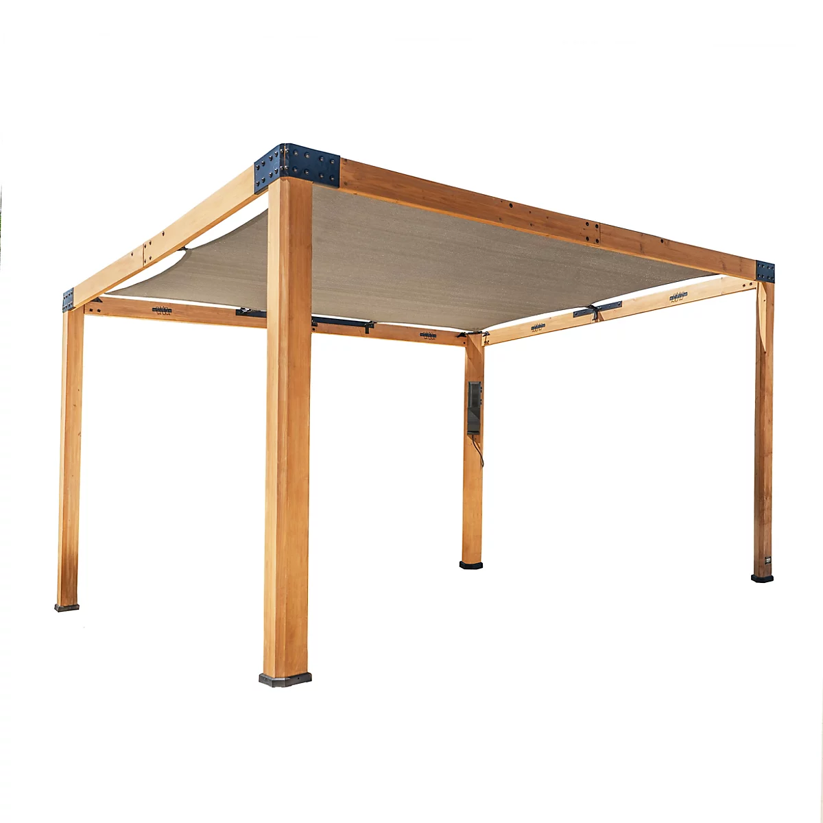 Backyard Discovery , Backyard Discovery Brendan Sail Shade Cedar Wood Outdoor Patio Pergola with Canopy and Powerport 3.7m x 3.1m (12ft x 10ft)