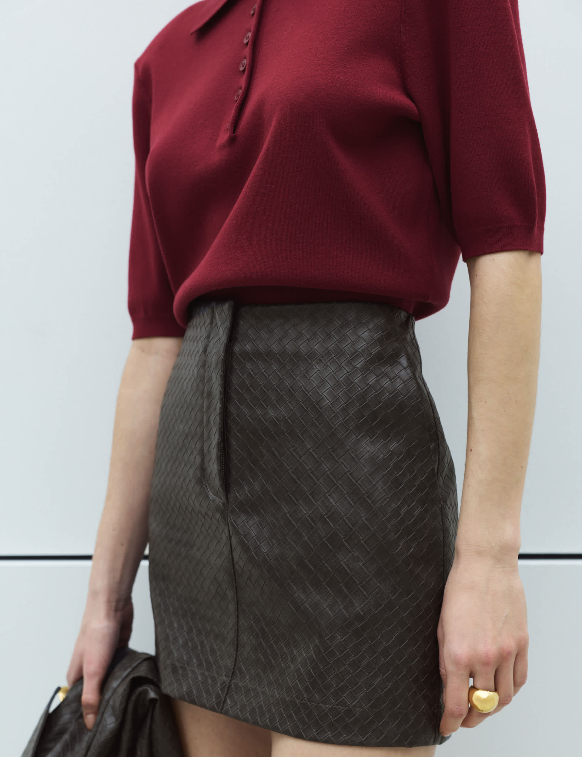 Leather Look Woven Effect Mini A-Line Skirt