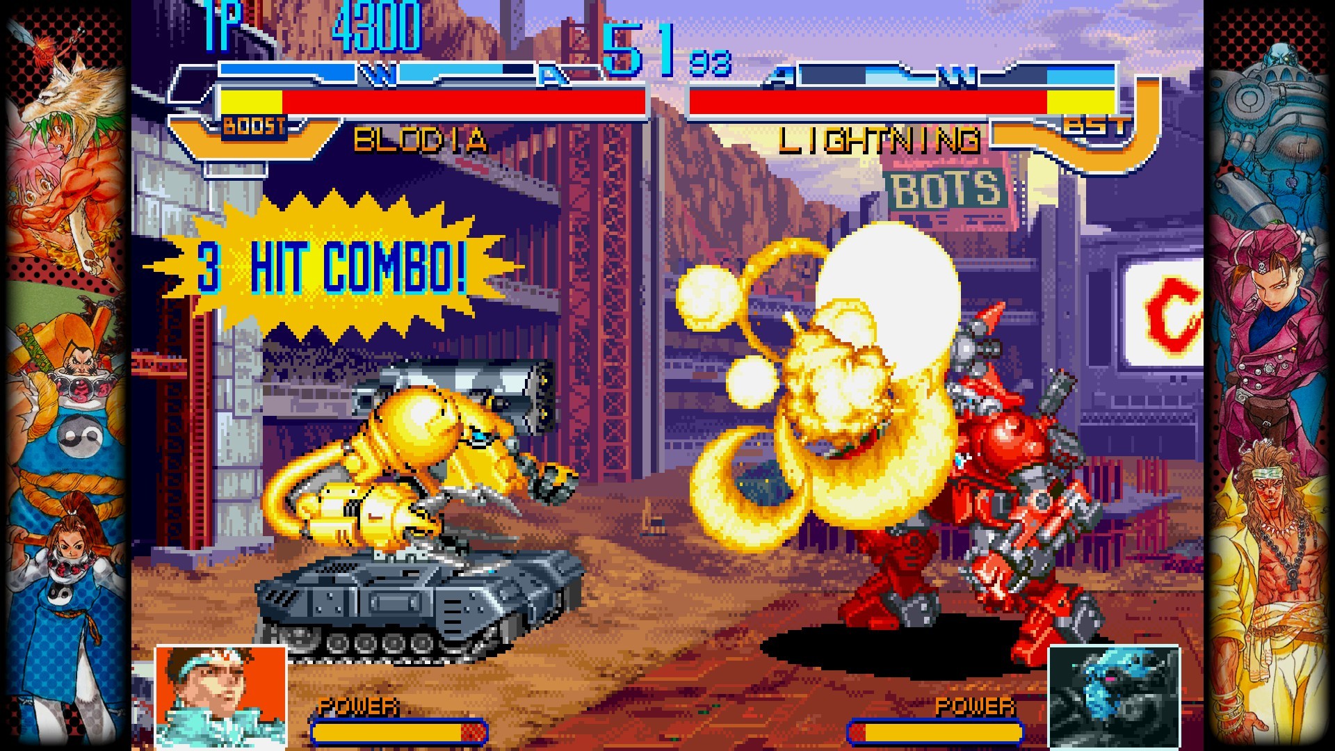 An in-game image of two players battling in Cyberbots within the Capcom Fighting Collection