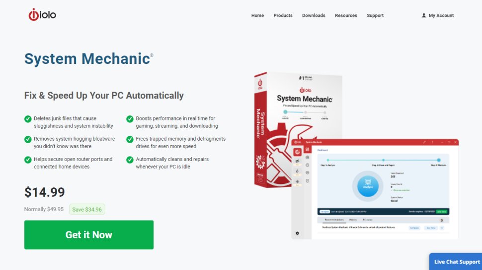 Website screenshot for Iolo System Mechanic