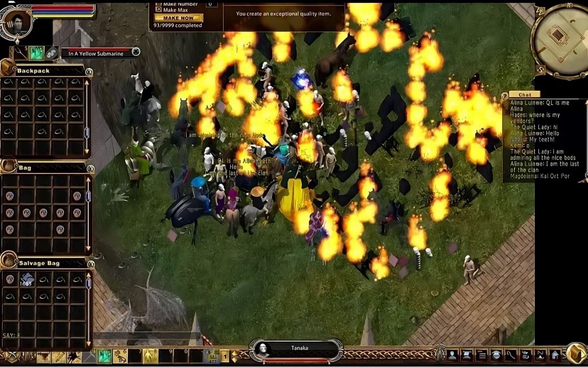 Dupers' houses being burned in Ultima Online.