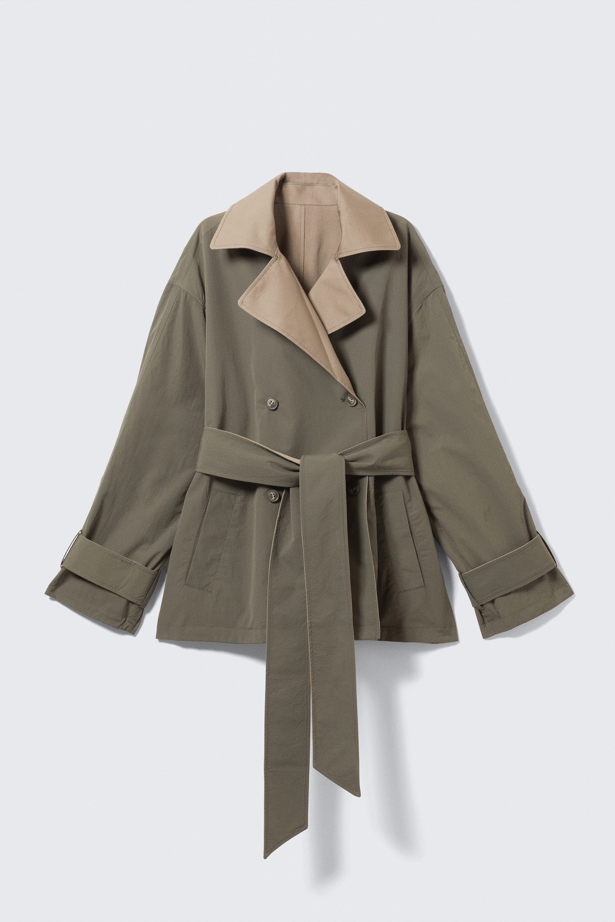 Short Double-Breasted Reversible Trench Coat