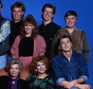 Peter O'Brien as Shane Ramsay (bottom right) back in his Neighbours days in the 1980s.