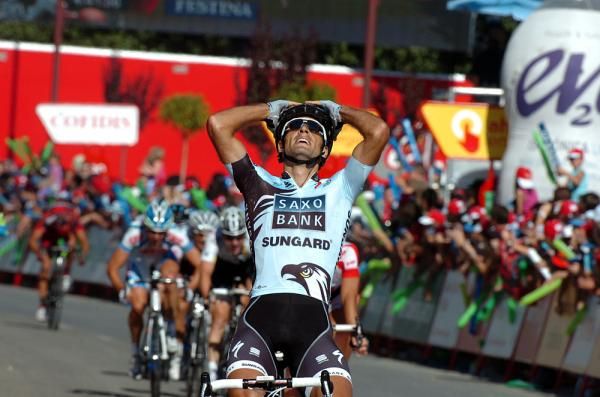 Haedo celebrates after winning a chaotic sprint