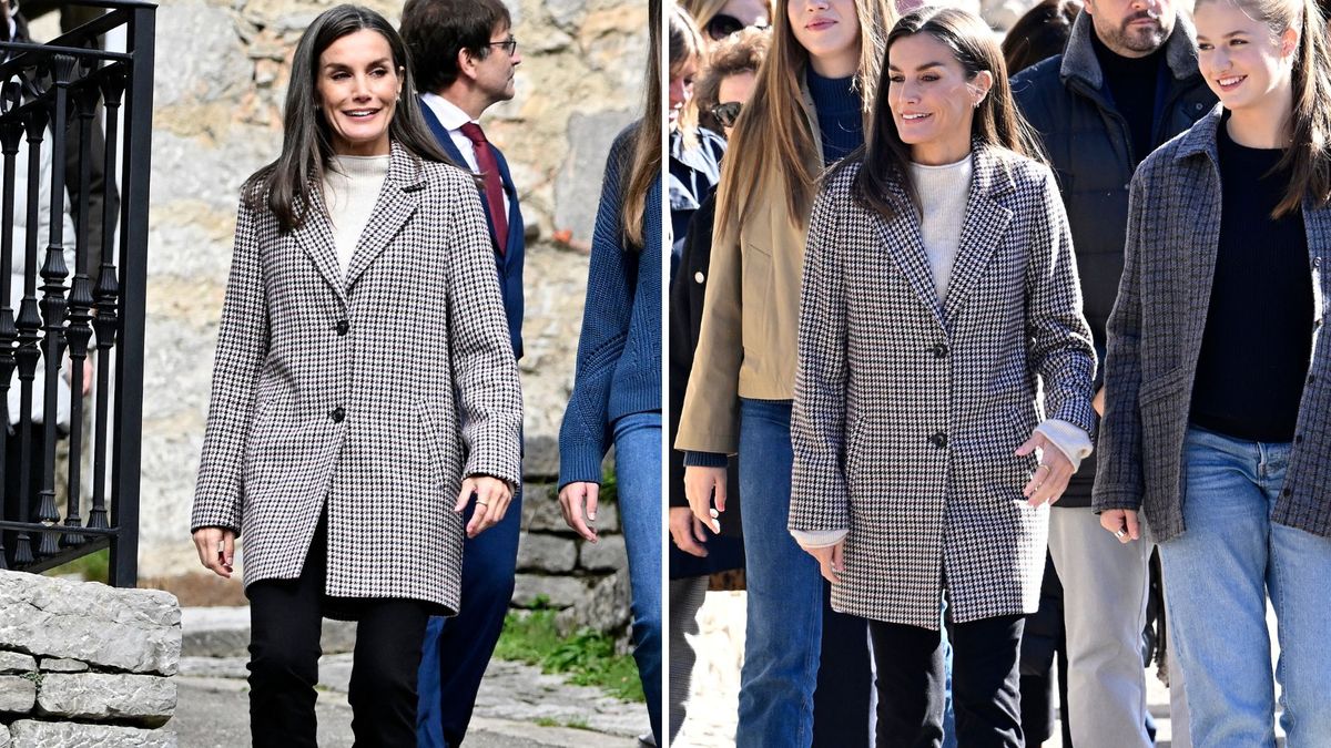 La reine Letizia se porte avec style avec un manteau à carreaux, un jean bootcut noir et de grosses bottes : elle a coché toutes nos cases pour un confort hivernal.