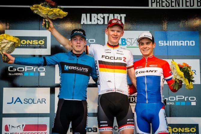 U23 men's podium: Jens Schuermans, Markus Schulte-Leunzum, and Michiel van der Heijden