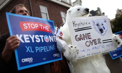 Demonstrators protest the Keystone Pipeline