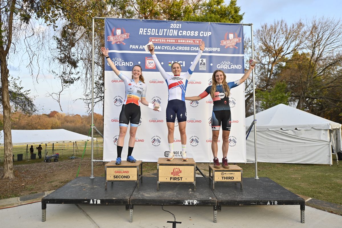 Elite women's podium at 2021 Pan-American Championships ini Garland, Texas