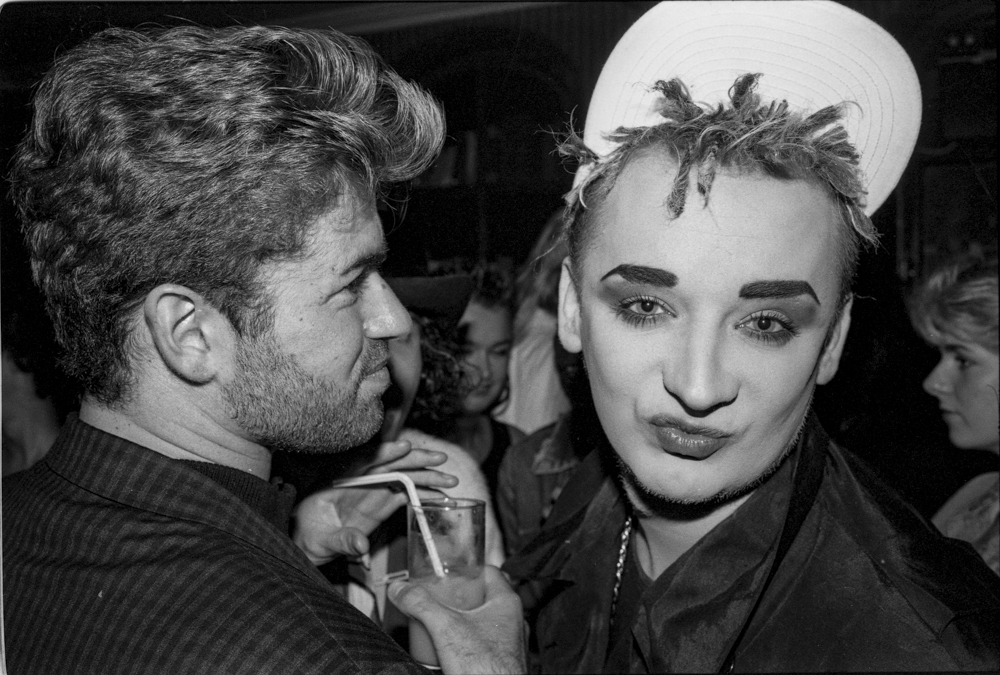 black and white images of people at a party