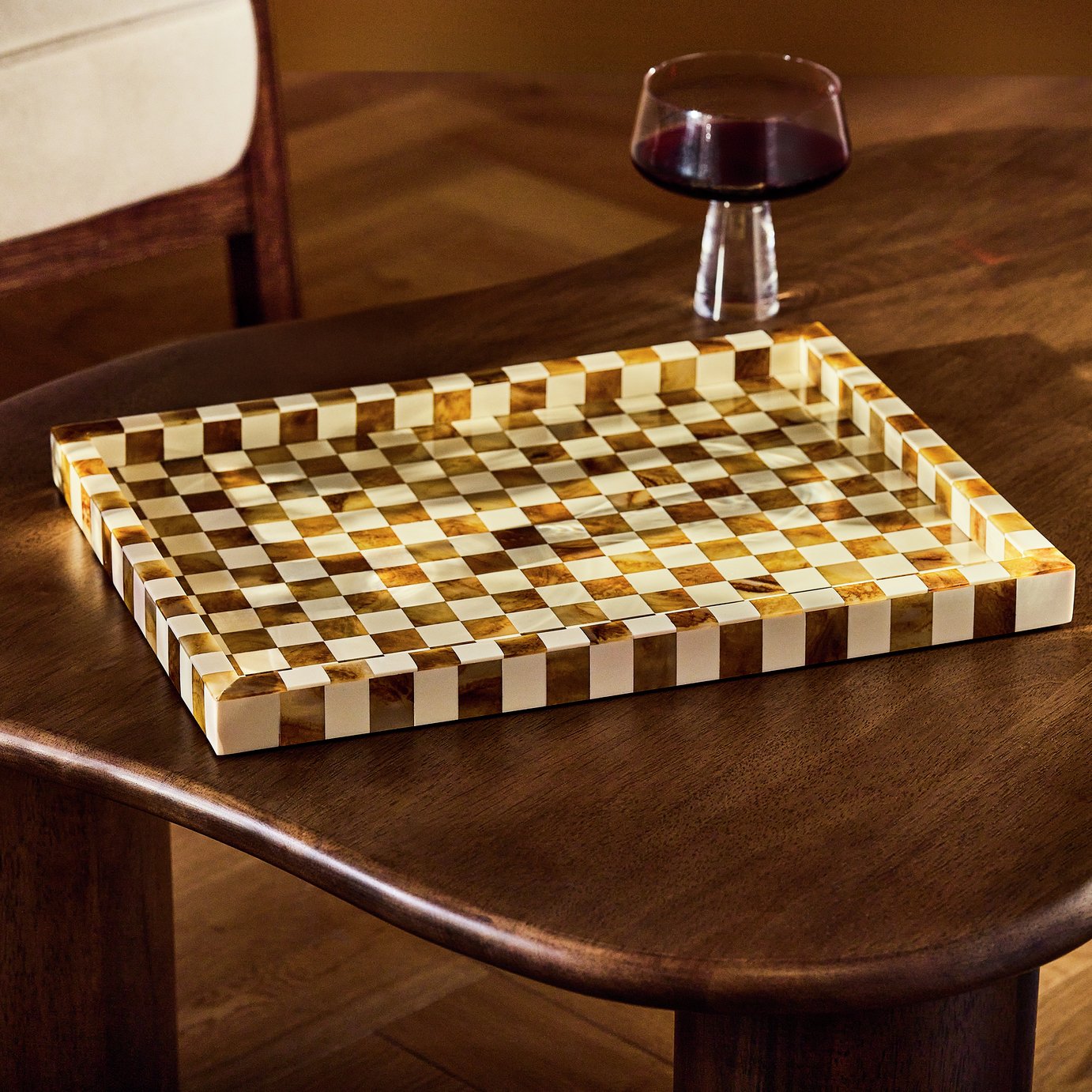 Habitat Checkered Resin Brown &amp;amp; White Coffee Table Tray