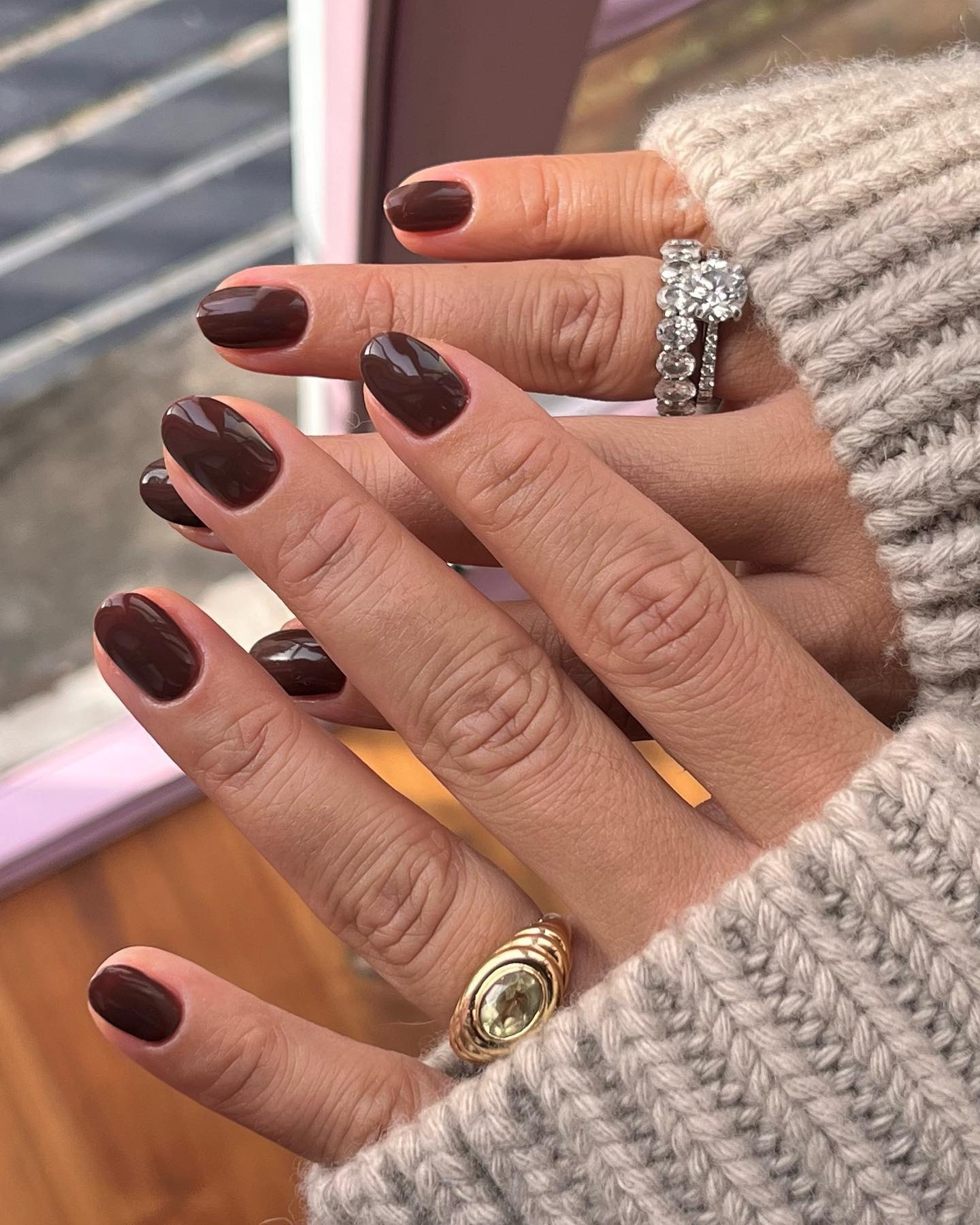 A chocolate brown manicure