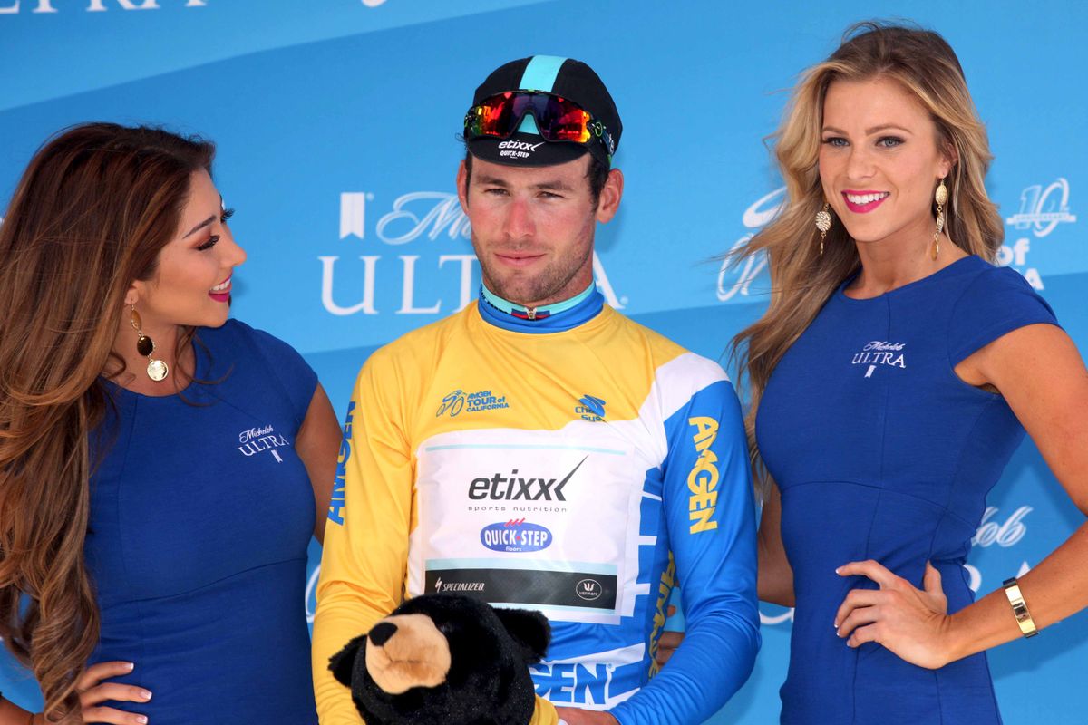 Mark Cavendish (Etixx-Quick Step) with a bear soft toy
