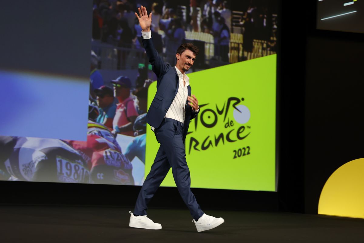 Julian Alaphilippe at the route presentation in Paris for the 2022 Tour de France