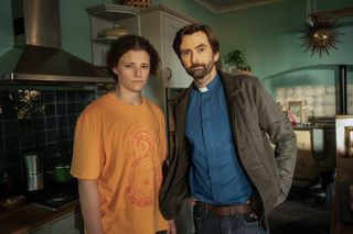 Louis Oliver as Ben Watling with David Tennant as dad Harry.