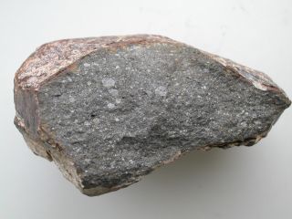 A piece of the meteorite Sahara 97096 (about 10 cm long), an enstatite chondrite that contains about 0.5 weight % of water. If Earth formed entirely of this material, it would have received 23 times the total mass of water present in Earth's oceans.