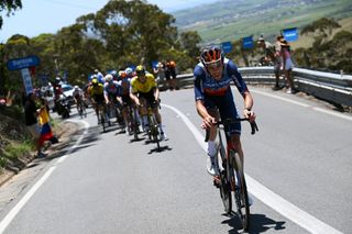 WILLUNGA AUSTRALIA JANUARY 20 Chris Harper of Australia and Team Jayco AlUla attacks during the 24th Santos Tour Down Under 2024 Stage 5 a 1293km stage from Christies Beach to Willunga Hill 372m on January 20 2024 in Willunga Hill Australia Photo by Tim de WaeleGetty Images