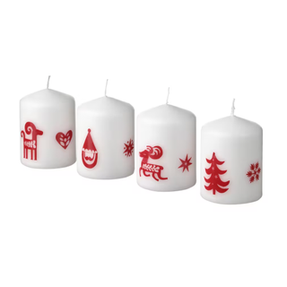 Scandi candles with red pattern