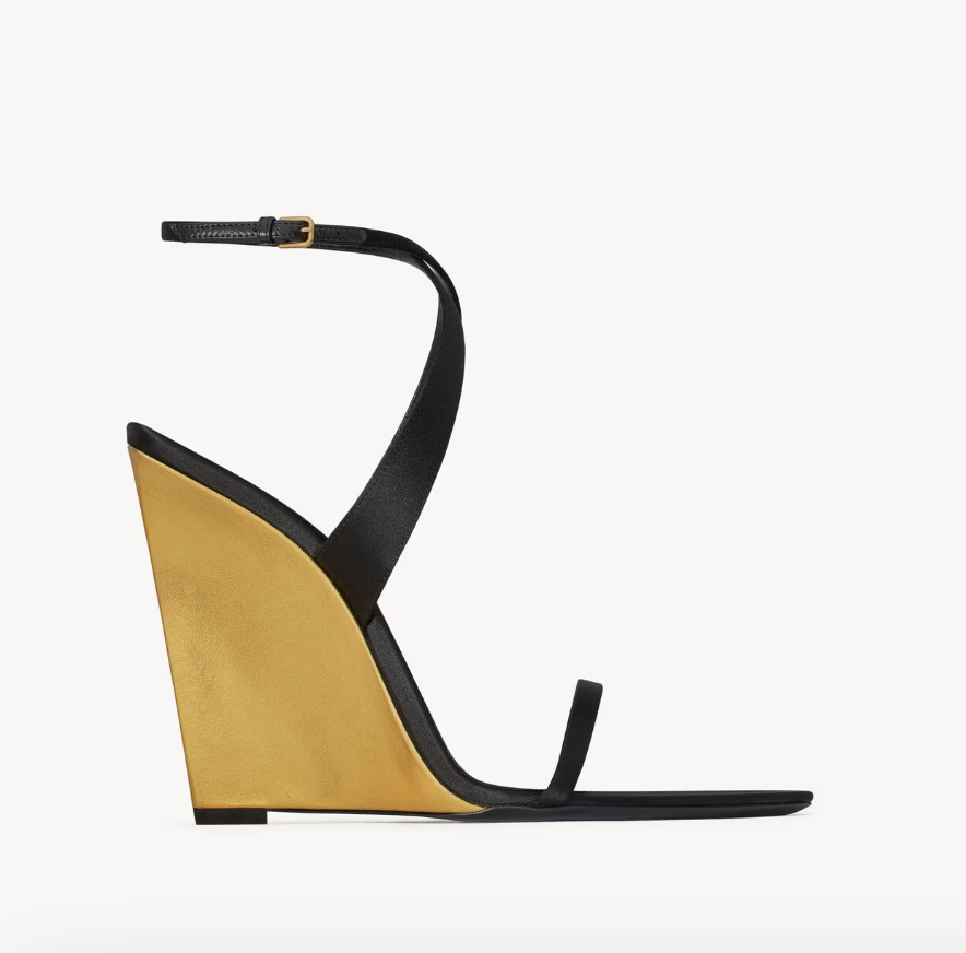 Saint Laurent, SALOMÉ Wedges in Satin Crepe and Metallic Leather