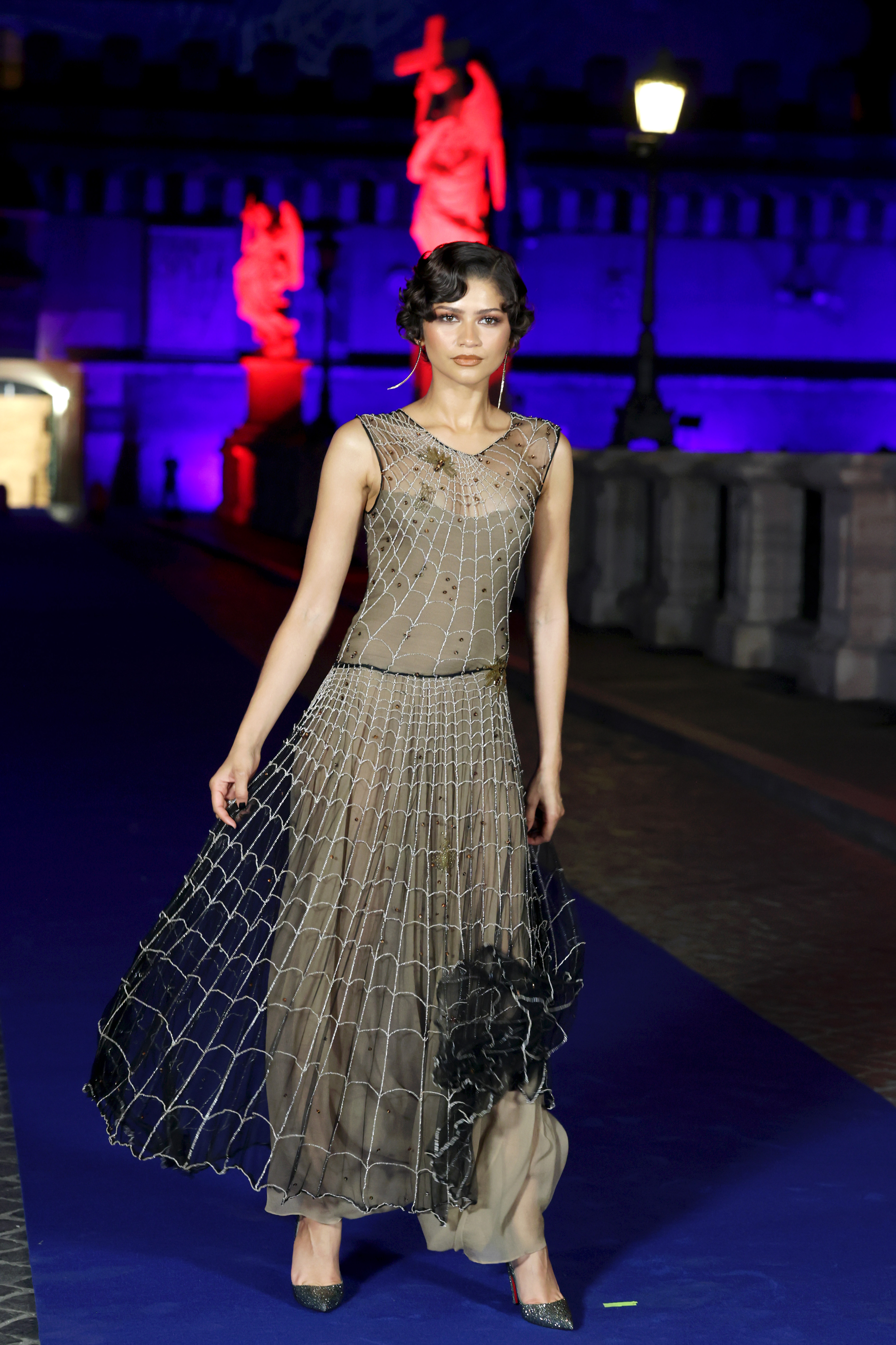 Zendaya attended the Spider-Man: brand New Day premiere in Rome wearing a vintage spiderweb dress from Giorgio Armani Spring 1990