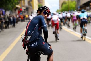 CATTOLICA ITALY MAY 12 Egan Arley Bernal Gomez of Colombia and Team INEOS Grenadiers has a mechanical problem with his radio during the 104th Giro dItalia 2021 Stage 5 a 177km stage from Modena to Cattolica girodiitalia Giro on May 12 2021 in Cattolica Italy Photo by Tim de WaeleGetty Images