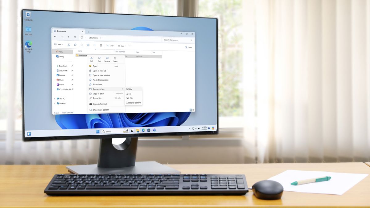 A desktop PC with a mouse and keyboard running Windows 11