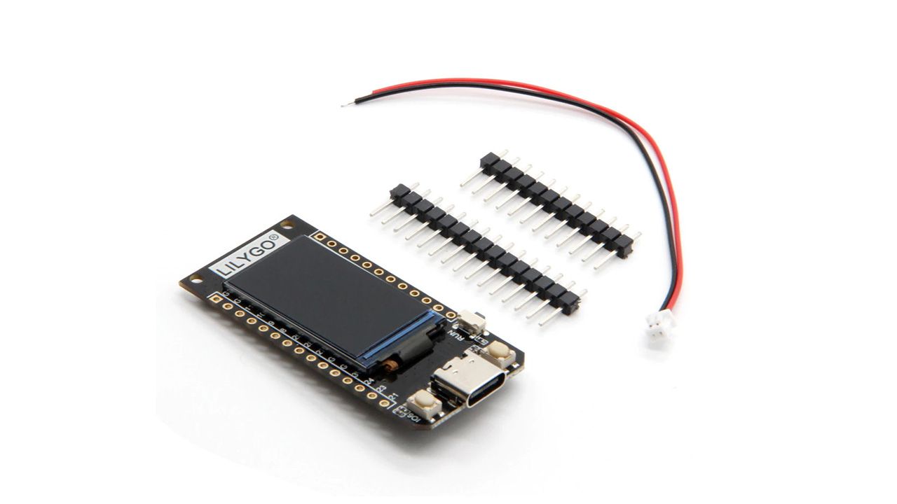 The board with its GPIO header and battery cable