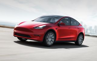Tesla model y render on the road