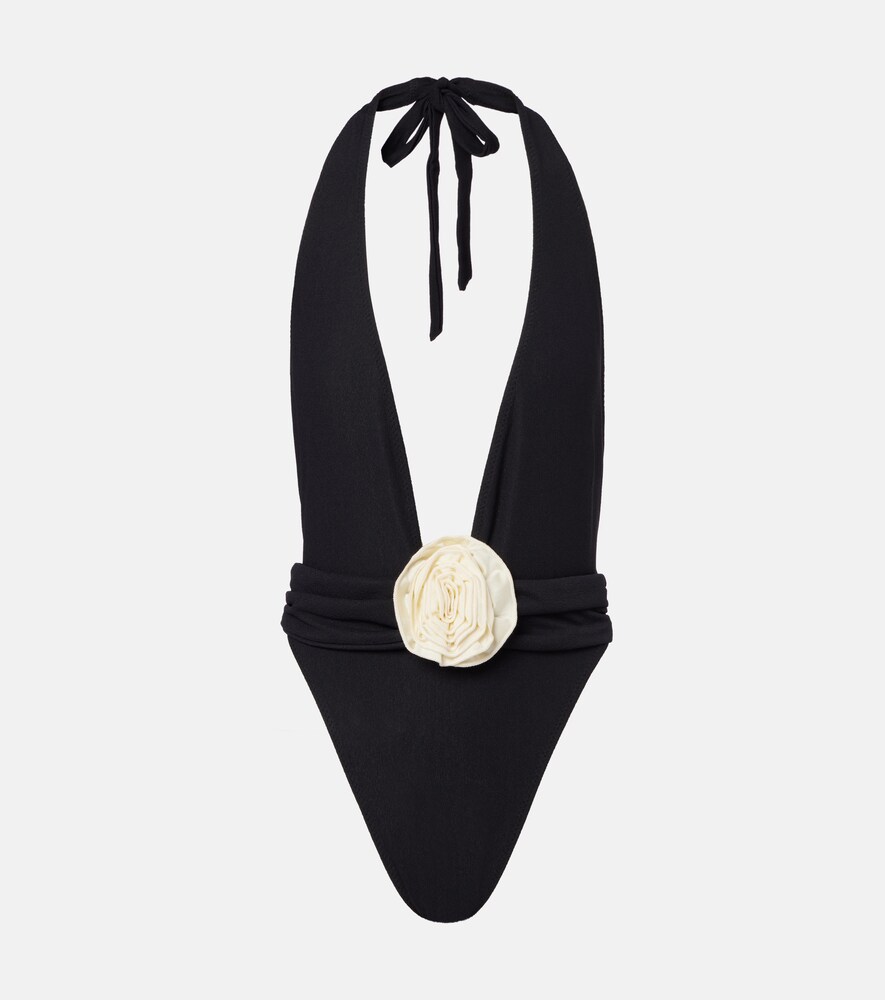 Rose V Floral-Appliqué Swimsuit